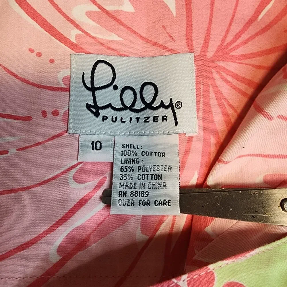 VTG Lilly Pulitzer White Label Women Sz 10 Green Pink Tropical Strappy Dress Y2K - Picture 5 of 15